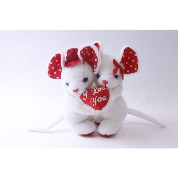 Adorable Hugging White Mice Couple with I Love You Heart, Valentine's Day, - Picture 1 of 3